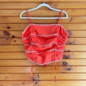 Celandine Rickrack Cinched Crop Cami Red Orange | Anthropologie NWT